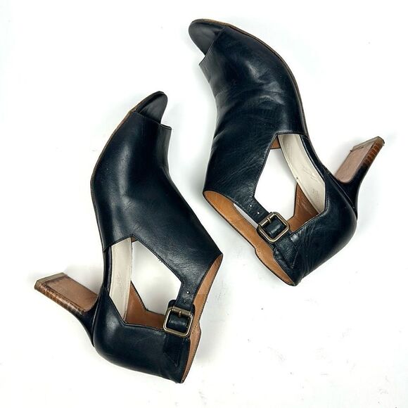 Maison Martin Margiela Black Leather Ombre Heels Open Toe Side Buckle Italy 39 - Picture 6 of 16